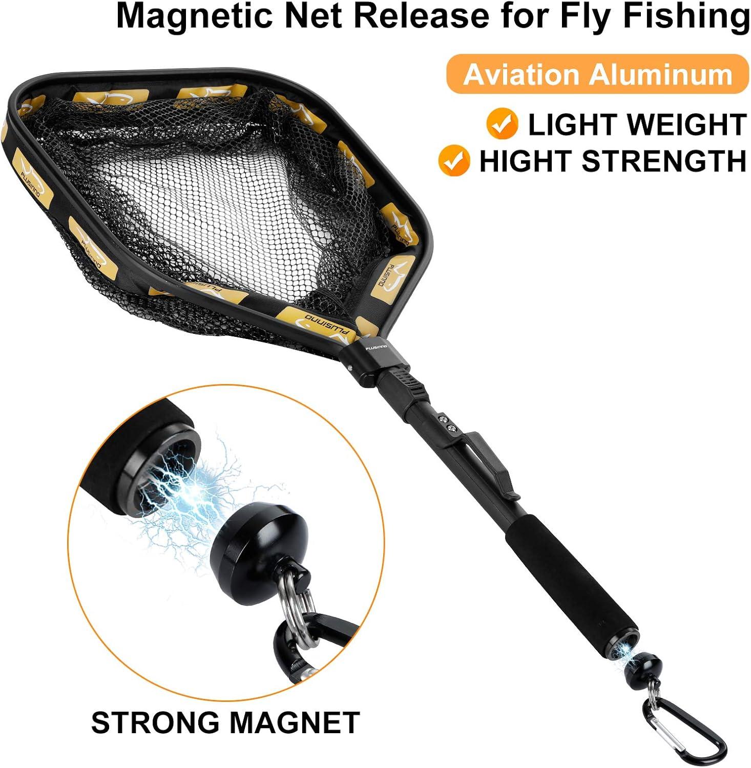 image:imagePLUSINNO Floating Fishing Net for Steelhead Salmon Fly Kayak Catfish Bass Trout Fishing Rubber Coated Foldable Landing Net with Fixed or Telescoping Pole Handle Fishing Gear and Gifts for Men11830cm Hoop Size Orange with Magnetic Release
