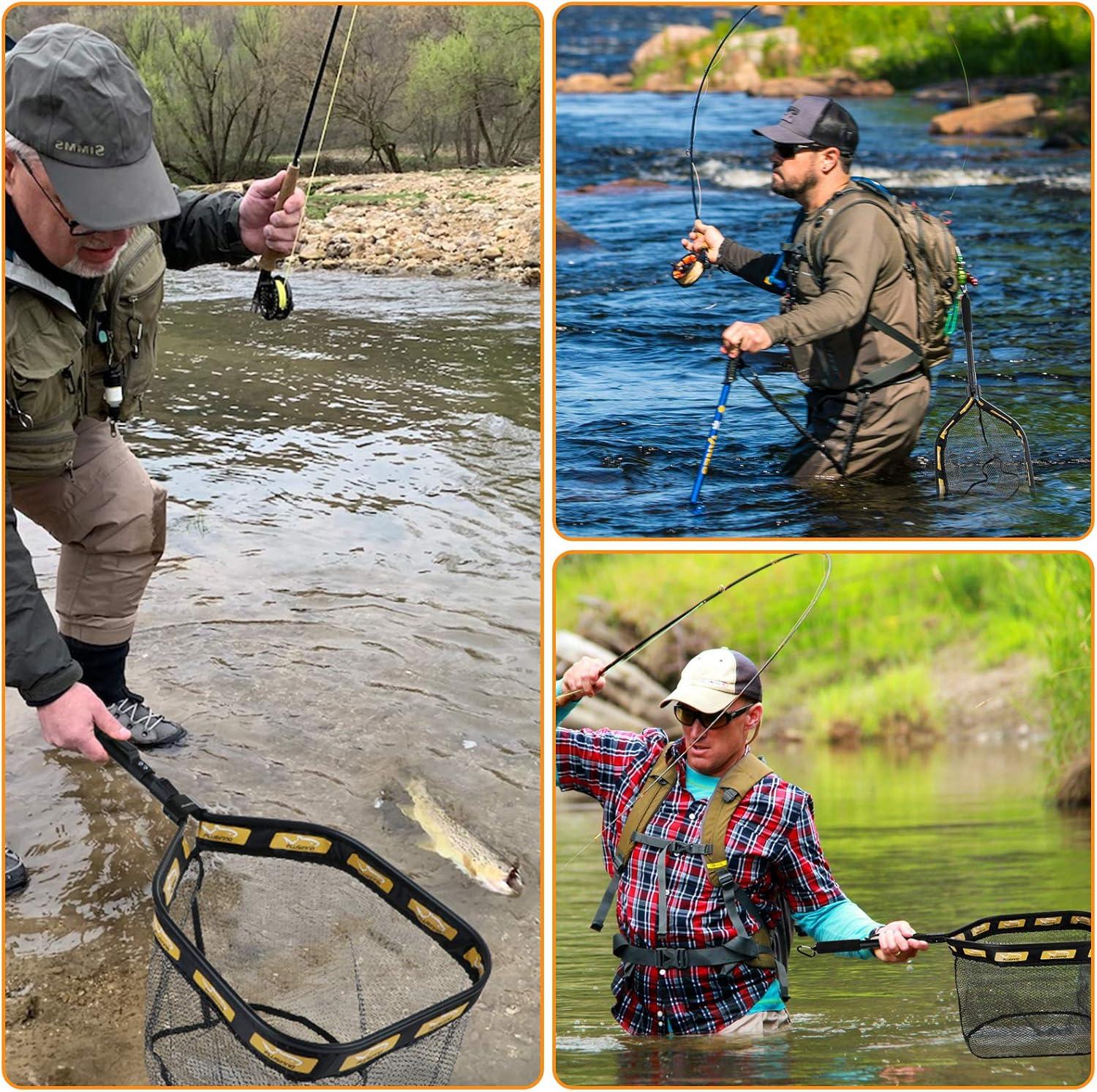 image:imagePLUSINNO Floating Fishing Net for Steelhead Salmon Fly Kayak Catfish Bass Trout Fishing Rubber Coated Foldable Landing Net with Fixed or Telescoping Pole Handle Fishing Gear and Gifts for Men11830cm Hoop Size Orange with Magnetic Release