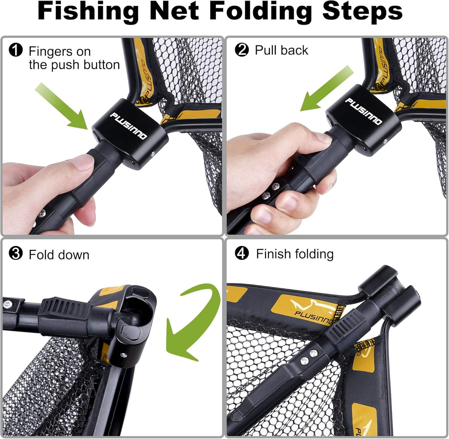 image:imagePLUSINNO Floating Fishing Net for Steelhead Salmon Fly Kayak Catfish Bass Trout Fishing Rubber Coated Foldable Landing Net with Fixed or Telescoping Pole Handle Fishing Gear and Gifts for Men11830cm Hoop Size Orange with Magnetic Release