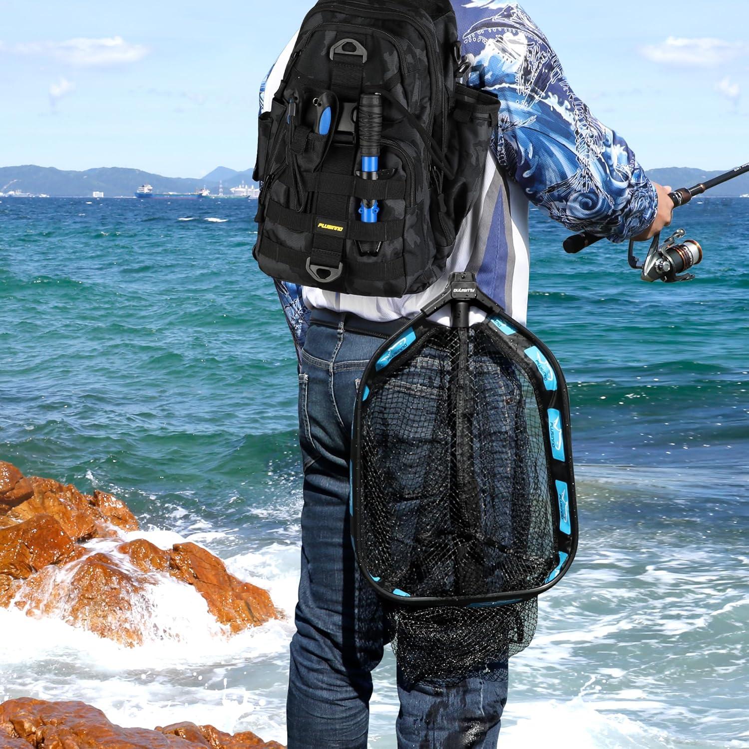 image:imagePLUSINNO Floating Fishing Net for Steelhead Salmon Fly Kayak Catfish Bass Trout Fishing Rubber Coated Foldable Landing Net with Fixed or Telescoping Pole Handle Fishing Gear and Gifts for Men11830cm Hoop Size 10M Blue Telescopic Pole With Accessory