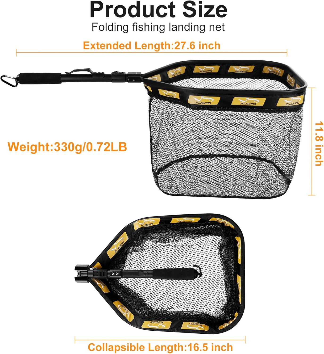 image:imagePLUSINNO Floating Fishing Net for Steelhead Salmon Fly Kayak Catfish Bass Trout Fishing Rubber Coated Foldable Landing Net with Fixed or Telescoping Pole Handle Fishing Gear and Gifts for Men11830cm Hoop Size Orange with Magnetic Release