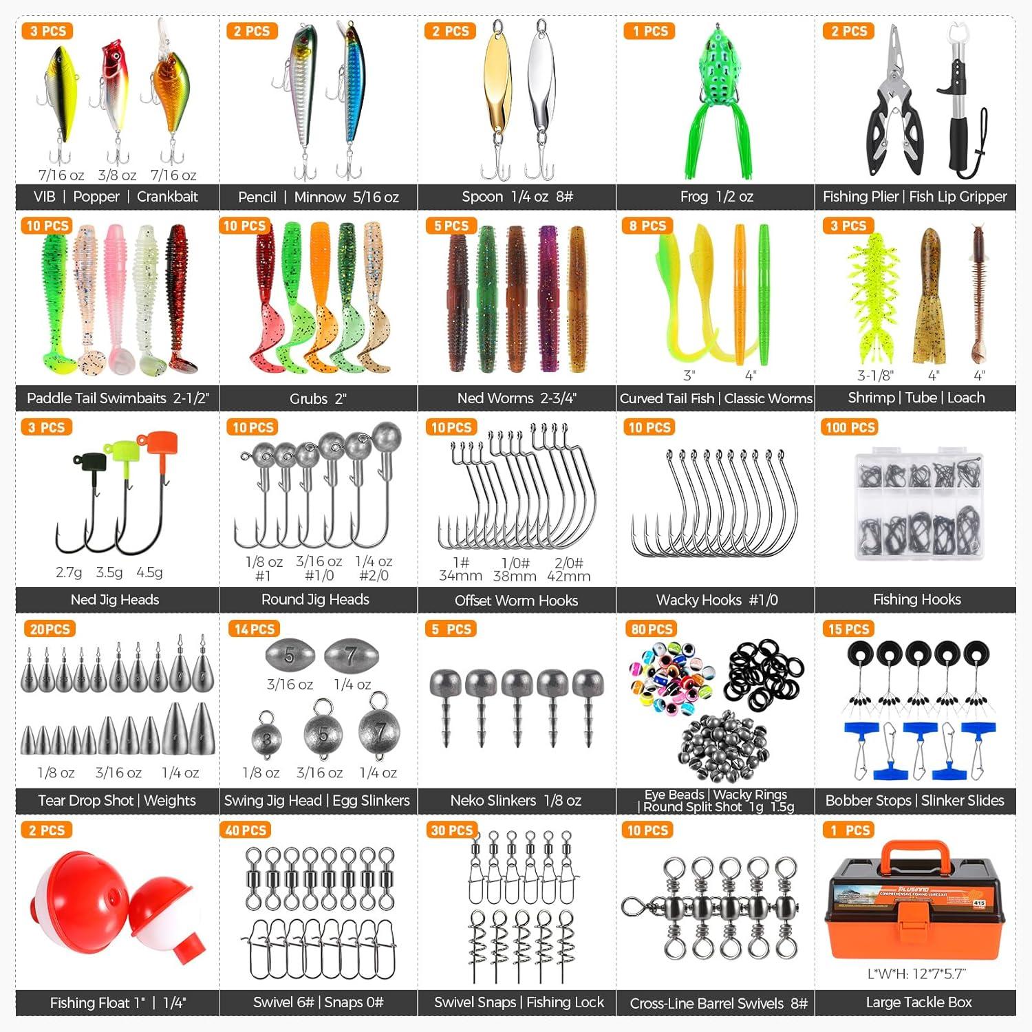 image:imagePLUSINNO Large 3 Layers Fishing Tackle Box with Tackle Included 415Pcs Fishing Lures Kit Contains Pliers Crankbait Hooks Weights amp Accessories Fishing Gear Gifts for Men Starter Kits Bass Trout