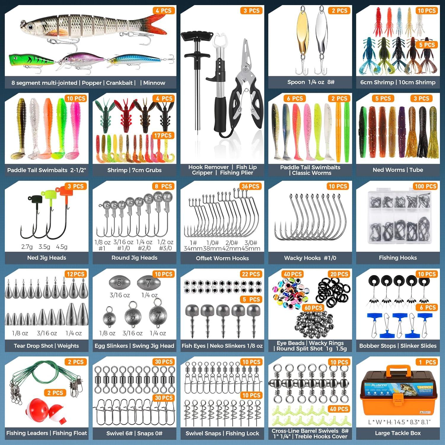 image:imagePLUSINNO Large 4Layer Tackle Box with Tackle Included 547Pcs Fishing Lures Kit Pliers Crankbait Hooks Weights amp Accessories Freshwater Bass Fishing Bait Lure Gear and Equipment Gift for Men