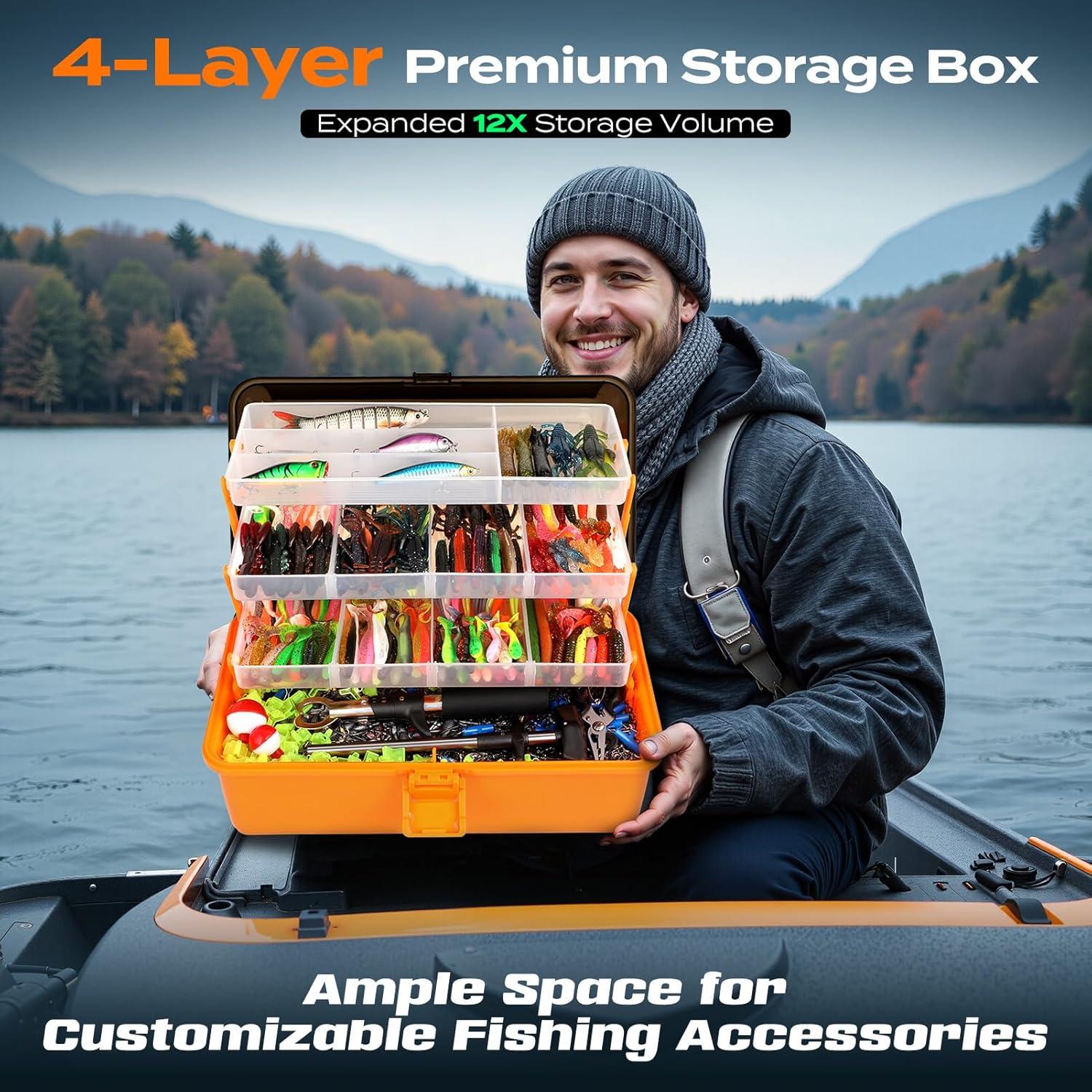 image:imagePLUSINNO Large 4Layer Tackle Box with Tackle Included 547Pcs Fishing Lures Kit Pliers Crankbait Hooks Weights amp Accessories Freshwater Bass Fishing Bait Lure Gear and Equipment Gift for Men