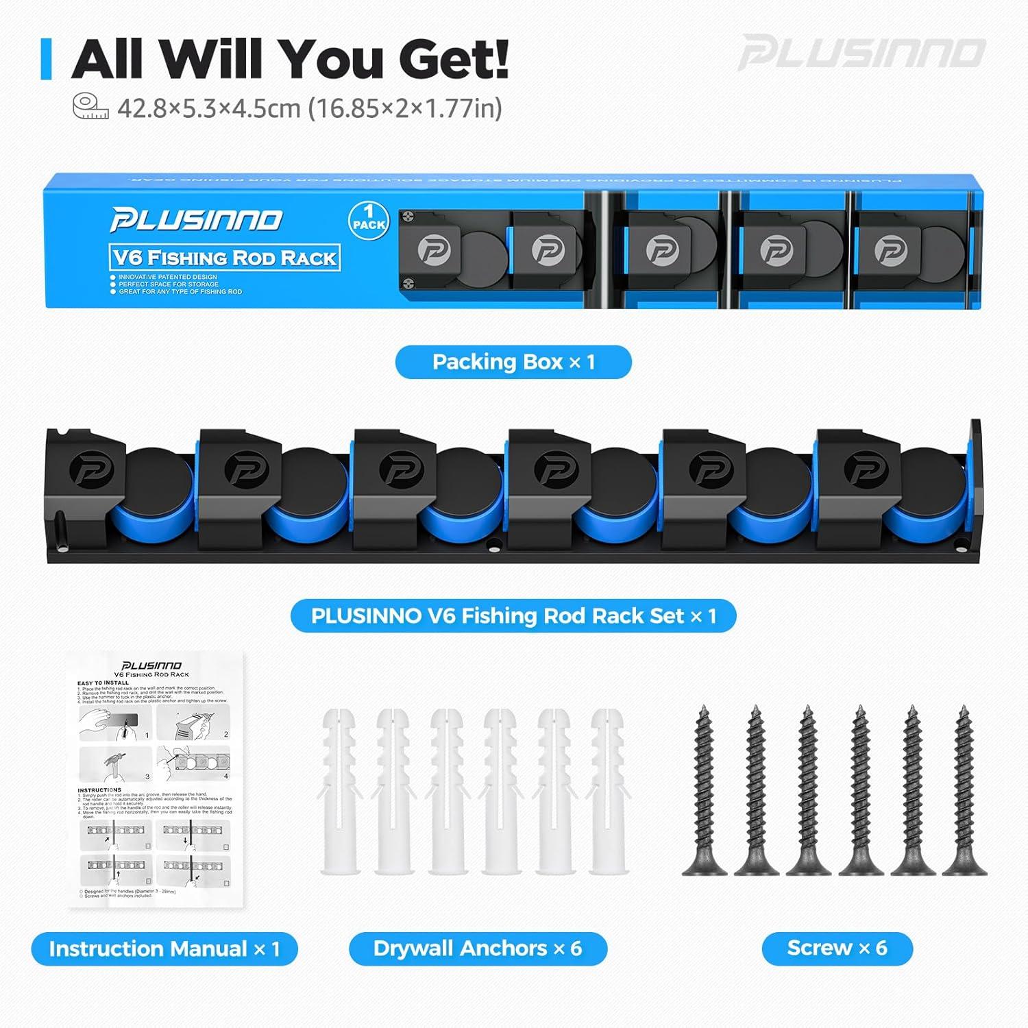 image:imagePLUSINNO Vertical Fishing Rod Holder Wall Mounted Fishing Rod Rack Fishing Pole Holder Holds Up to 9 Rods or Combos Fishing Rod Holders for Garage Fishing Gear and Gifts for MenUpgraded 1pack Support Heavy rod combos