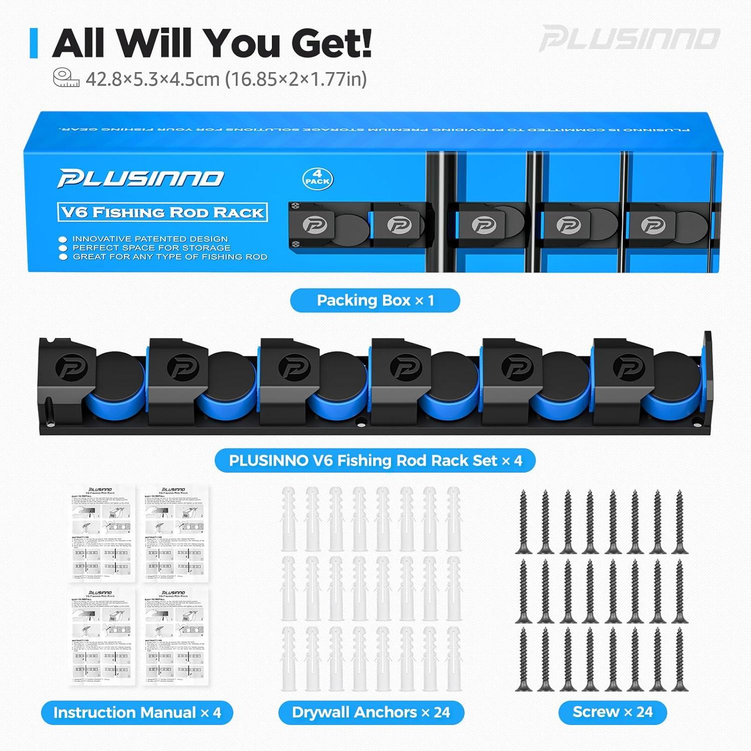 image:imagePLUSINNO Vertical Fishing Rod Holder Wall Mounted Fishing Rod Rack Fishing Pole Holder Holds Up to 9 Rods or Combos Fishing Rod Holders for Garage Fishing Gear and Gifts for MenUpgraded 4pack Support Heavy rod combos