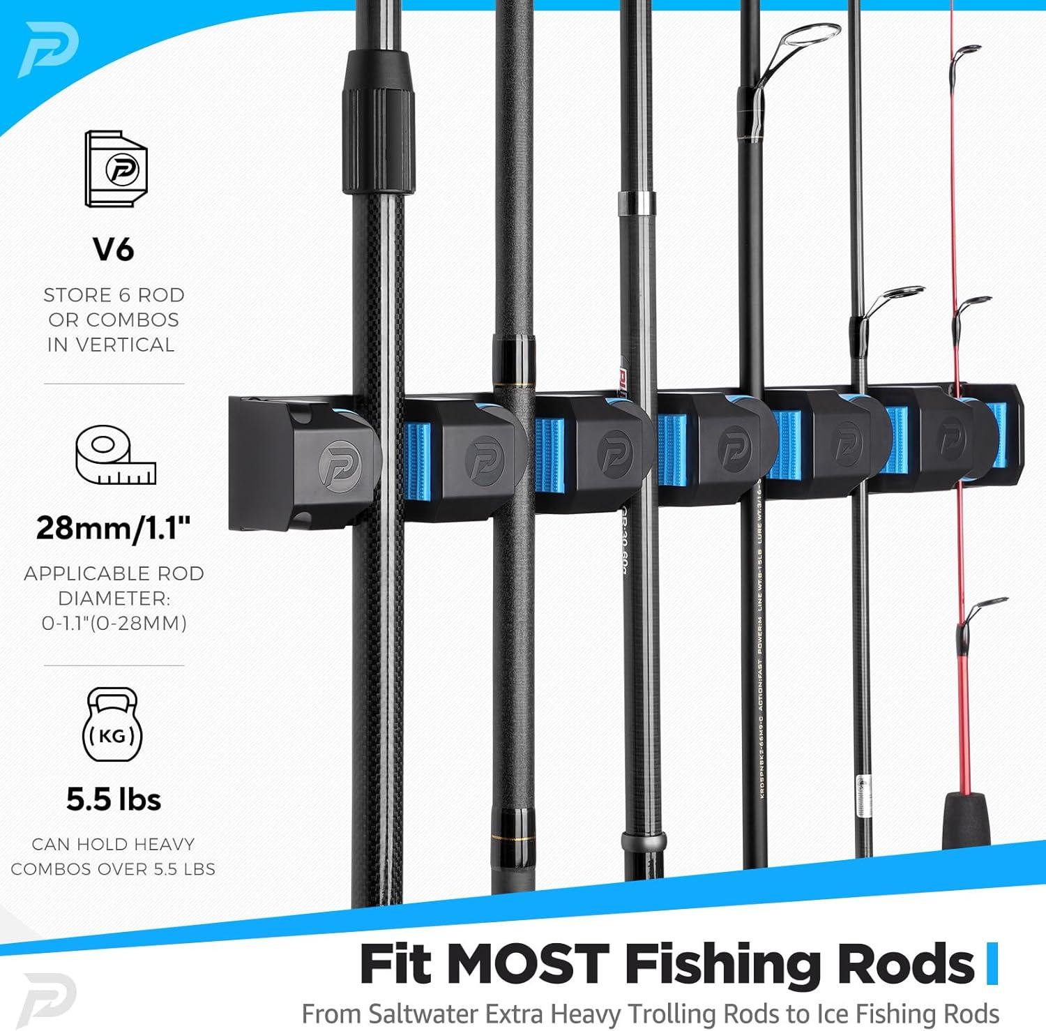 image:imagePLUSINNO Vertical Fishing Rod Holder Wall Mounted Fishing Rod Rack Fishing Pole Holder Holds Up to 9 Rods or Combos Fishing Rod Holders for Garage Fishing Gear and Gifts for MenUpgraded 2pack Support Heavy rod combos