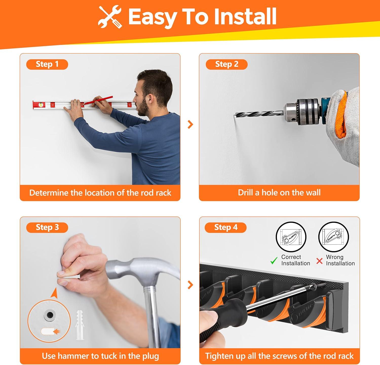image:imagePLUSINNO Vertical Fishing Rod Holder Wall Mounted Fishing Rod Rack Fishing Pole Holder Holds Up to 9 Rods or Combos Fishing Rod Holders for Garage Fishing Gear and Gifts for MenOrange 4pack store 36 combos