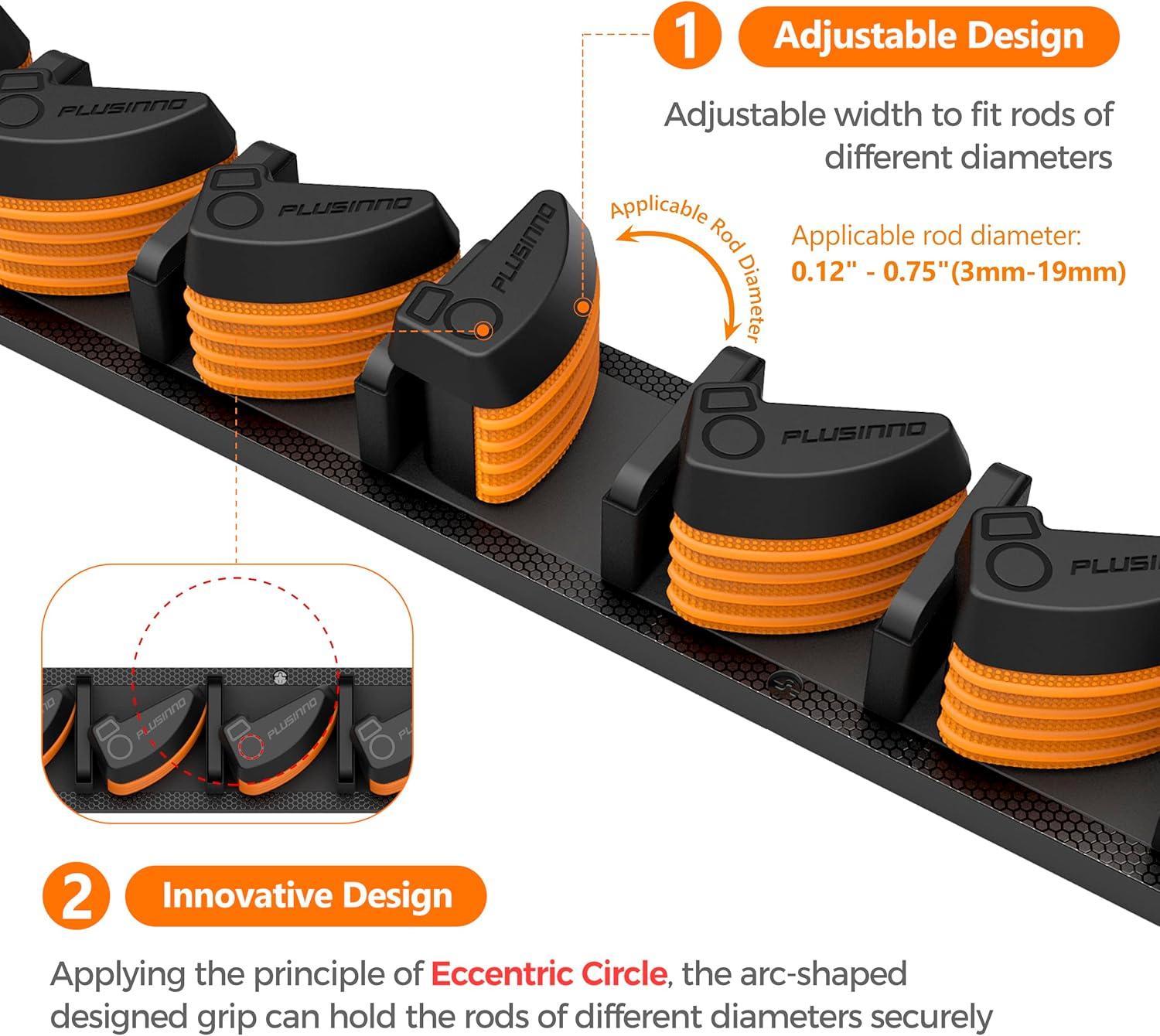 image:imagePLUSINNO Vertical Fishing Rod Holder Wall Mounted Fishing Rod Rack Fishing Pole Holder Holds Up to 9 Rods or Combos Fishing Rod Holders for Garage Fishing Gear and Gifts for MenOrange 1pack store 9 combos
