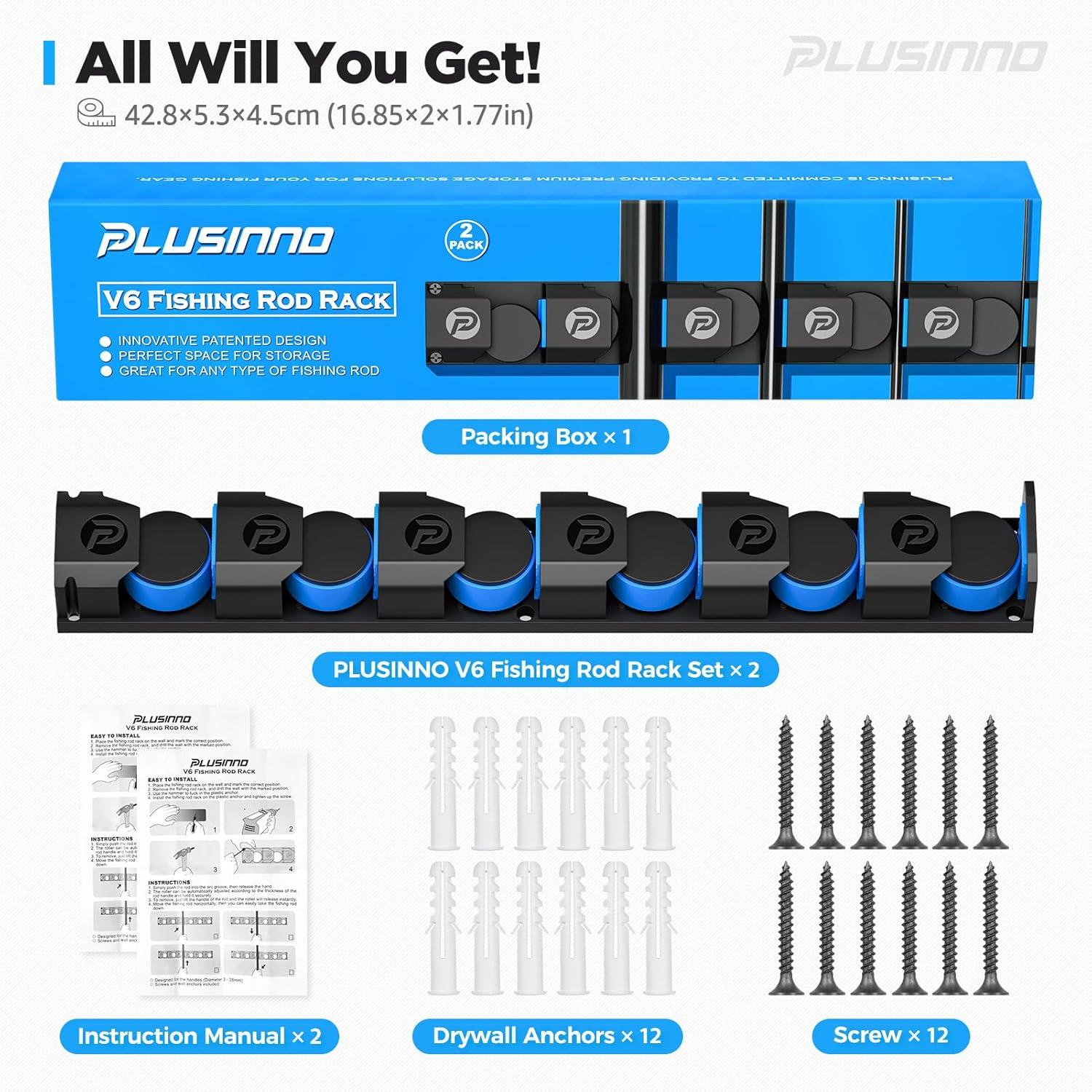 image:imagePLUSINNO Vertical Fishing Rod Holder Wall Mounted Fishing Rod Rack Fishing Pole Holder Holds Up to 9 Rods or Combos Fishing Rod Holders for Garage Fishing Gear and Gifts for MenUpgraded 2pack Support Heavy rod combos