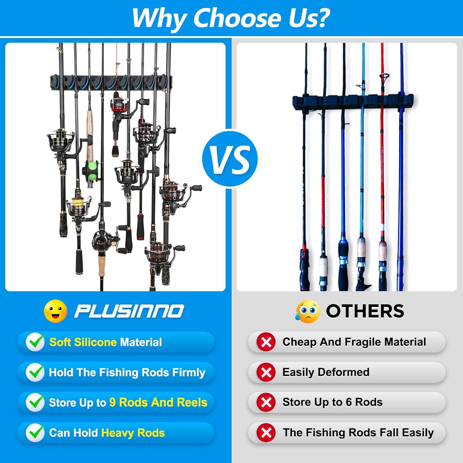 image:imagePLUSINNO Vertical Fishing Rod Holder Wall Mounted Fishing Rod Rack Fishing Pole Holder Holds Up to 9 Rods or Combos Fishing Rod Holders for Garage Fishing Gear and Gifts for MenBlue 2pack store 18 combos