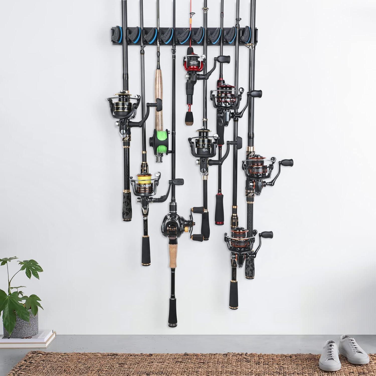image:imagePLUSINNO Vertical Fishing Rod Holder Wall Mounted Fishing Rod Rack Fishing Pole Holder Holds Up to 9 Rods or Combos Fishing Rod Holders for Garage Fishing Gear and Gifts for MenBlue 4pack store 36 combos