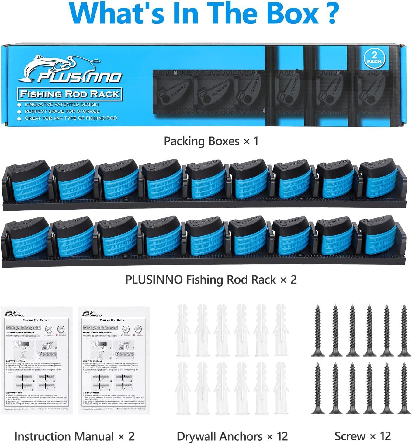 image:imagePLUSINNO Vertical Fishing Rod Holder Wall Mounted Fishing Rod Rack Fishing Pole Holder Holds Up to 9 Rods or Combos Fishing Rod Holders for Garage Fishing Gear and Gifts for MenBlue 2pack store 18 combos