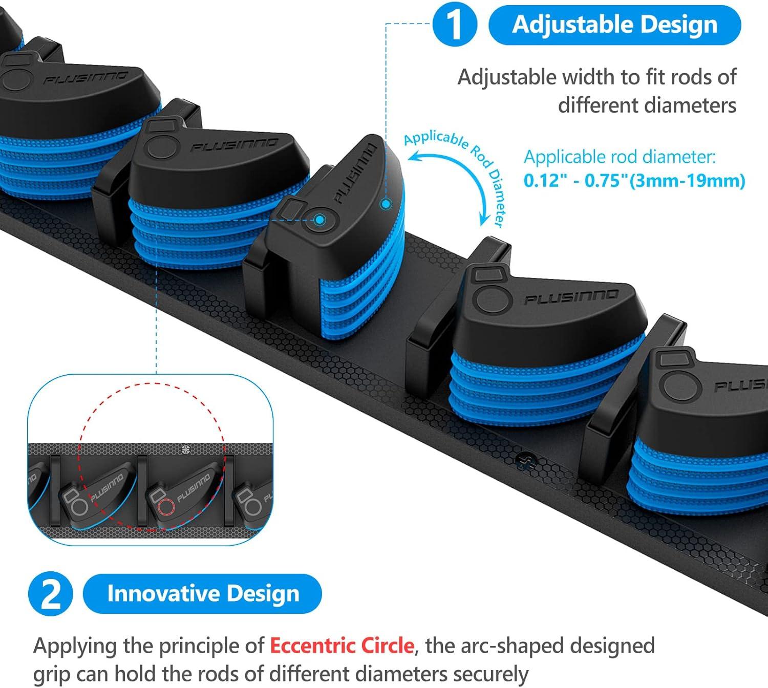 image:imagePLUSINNO Vertical Fishing Rod Holder Wall Mounted Fishing Rod Rack Fishing Pole Holder Holds Up to 9 Rods or Combos Fishing Rod Holders for Garage Fishing Gear and Gifts for MenBlue 4pack store 36 combos