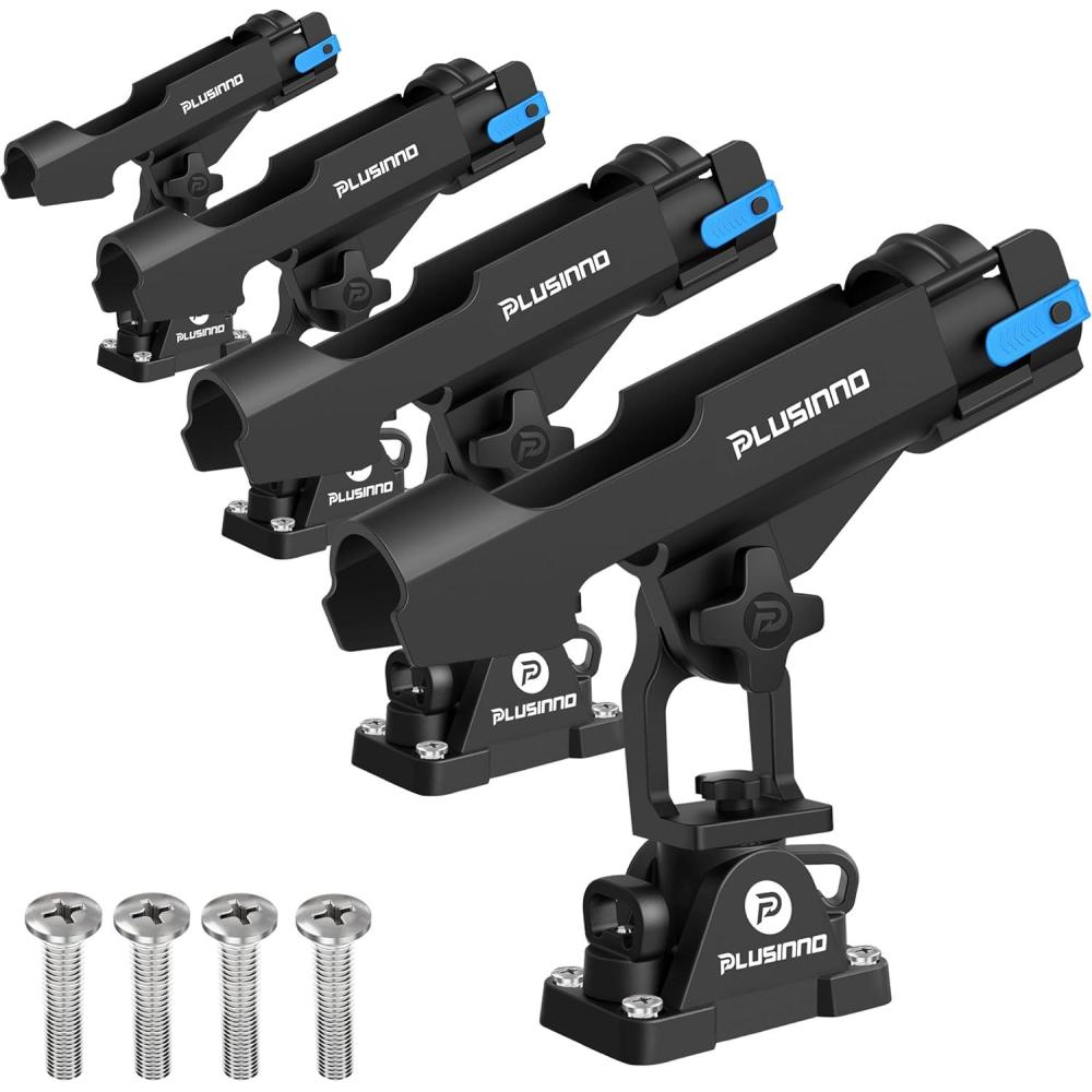 image:imagePLUSINNO 2 in 1 Fishing Rod Holders for Boat Kayak Fishing Rod Holder Fishing Pole Holders for Track Mount Deck Mount Fishing Gear with Fishing Rod Protective Strap Fishing Accessories amp GiftsRod Holder 4 PackNo Track