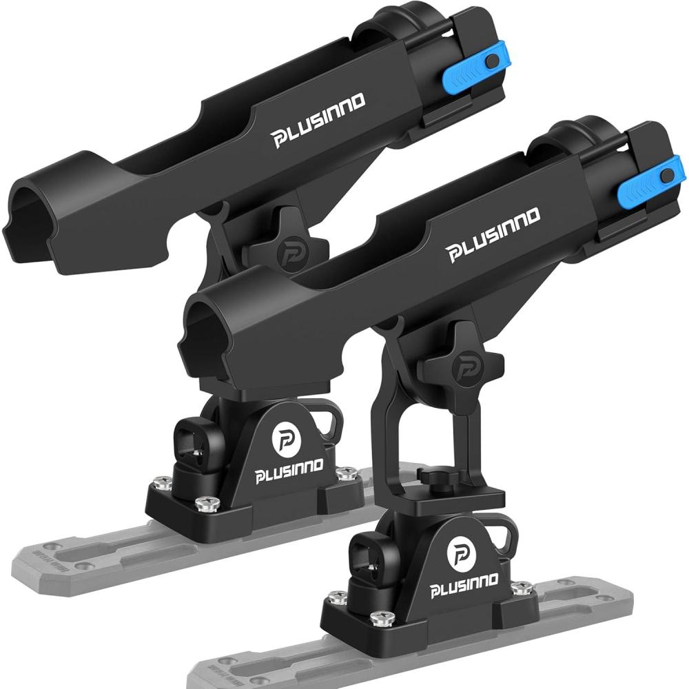 image:imagePLUSINNO 2 in 1 Fishing Rod Holders for Boat Kayak Fishing Rod Holder Fishing Pole Holders for Track Mount Deck Mount Fishing Gear with Fishing Rod Protective Strap Fishing Accessories amp GiftsRod Holder 2 Pack No Tracks