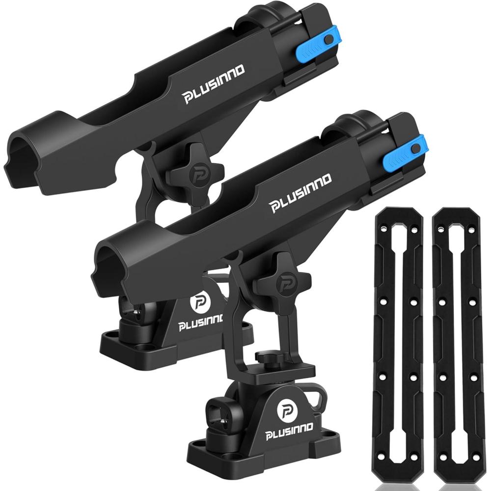 image:imagePLUSINNO 2 in 1 Fishing Rod Holders for Boat Kayak Fishing Rod Holder Fishing Pole Holders for Track Mount Deck Mount Fishing Gear with Fishing Rod Protective Strap Fishing Accessories amp GiftsRod Holder with Track 2 Pack