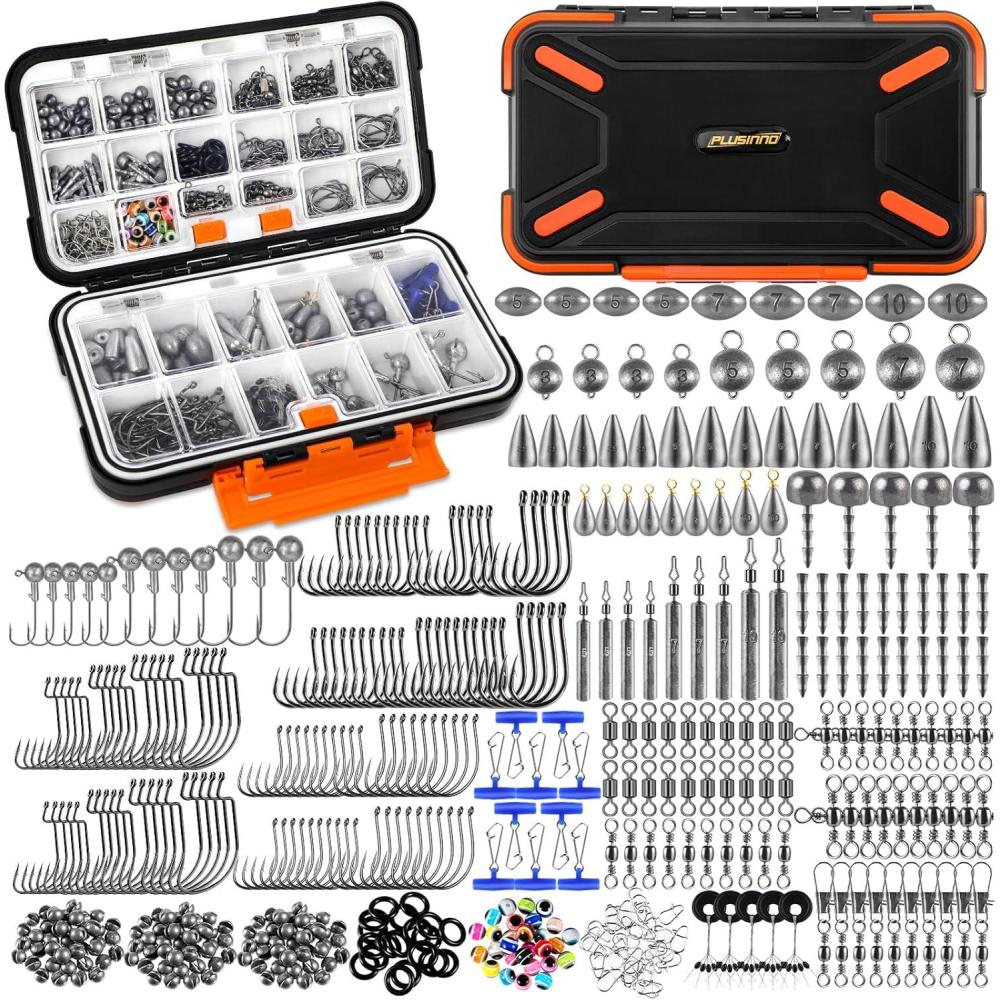 image:imagePLUSINNO 264397pcs Fishing Accessories Kit Organized Fishing Tackle Box with Tackle Included Fishing Hooks Fishing Weights Sinkers Swivels Beads Fishing Gear Set Equipment for Bass Trout397pcs Fishing Accessories Kit