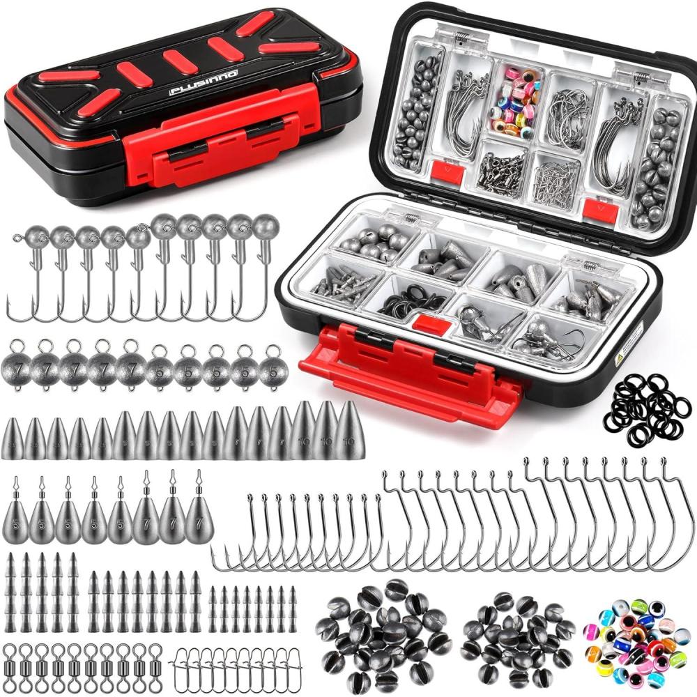 image:imagePLUSINNO 264397pcs Fishing Accessories Kit Organized Fishing Tackle Box with Tackle Included Fishing Hooks Fishing Weights Sinkers Swivels Beads Fishing Gear Set Equipment for Bass Trout264pcs Fishing Accessories Kit
