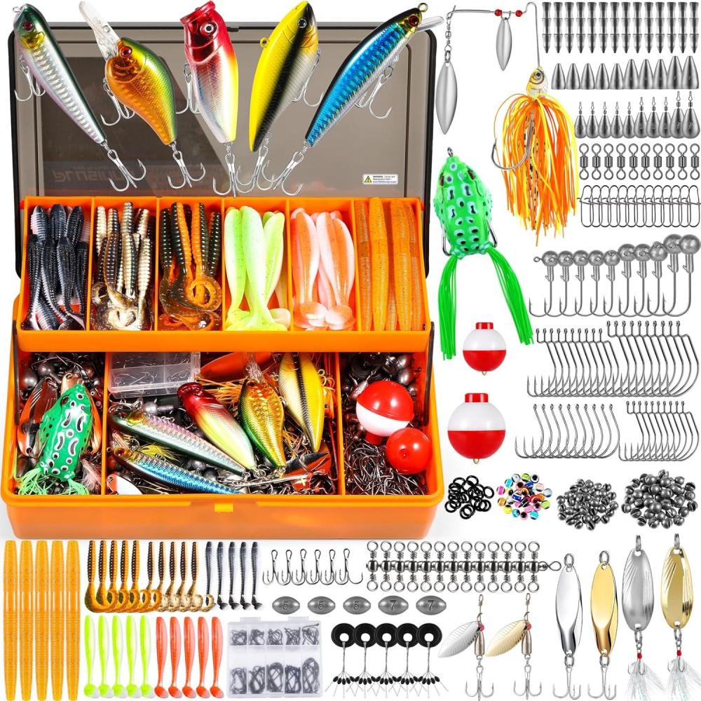 image:imagePLUSINNO 353404 PCS Fishing Lures Upgrade Fishing Tackle Box with Tackle Included Crankbaits Hooks Weights Other Accessories Fishing Lure Bait Gear Equipment Kit Gift for Men Freshwater Bass404 Pcs Fishing Tackle Kit