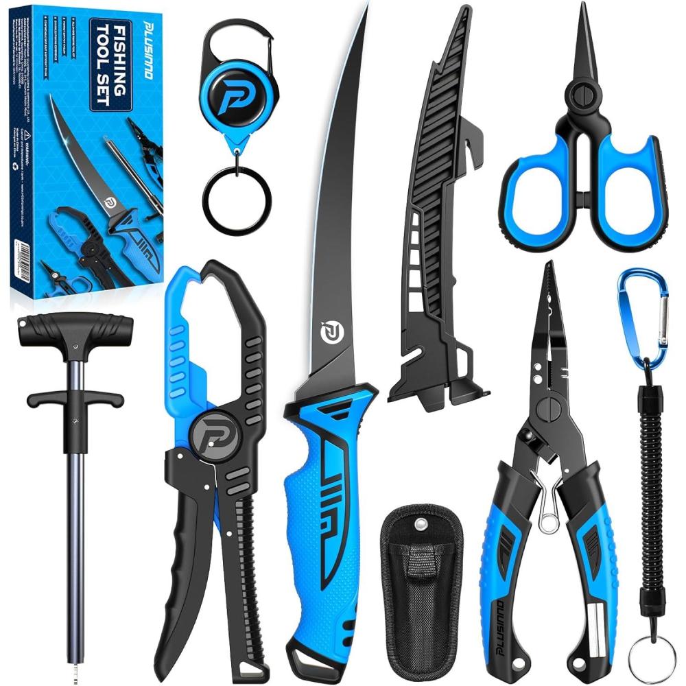 image:imagePLUSINNO Fishing Gear Fishing Tools 7PCS Fishing Accessories Corrosion Resistant Fishing Pliers Kit Fishing Knife Floating Fish Lip Gripper Fishing Gifts for Men Gifts for Fishermen