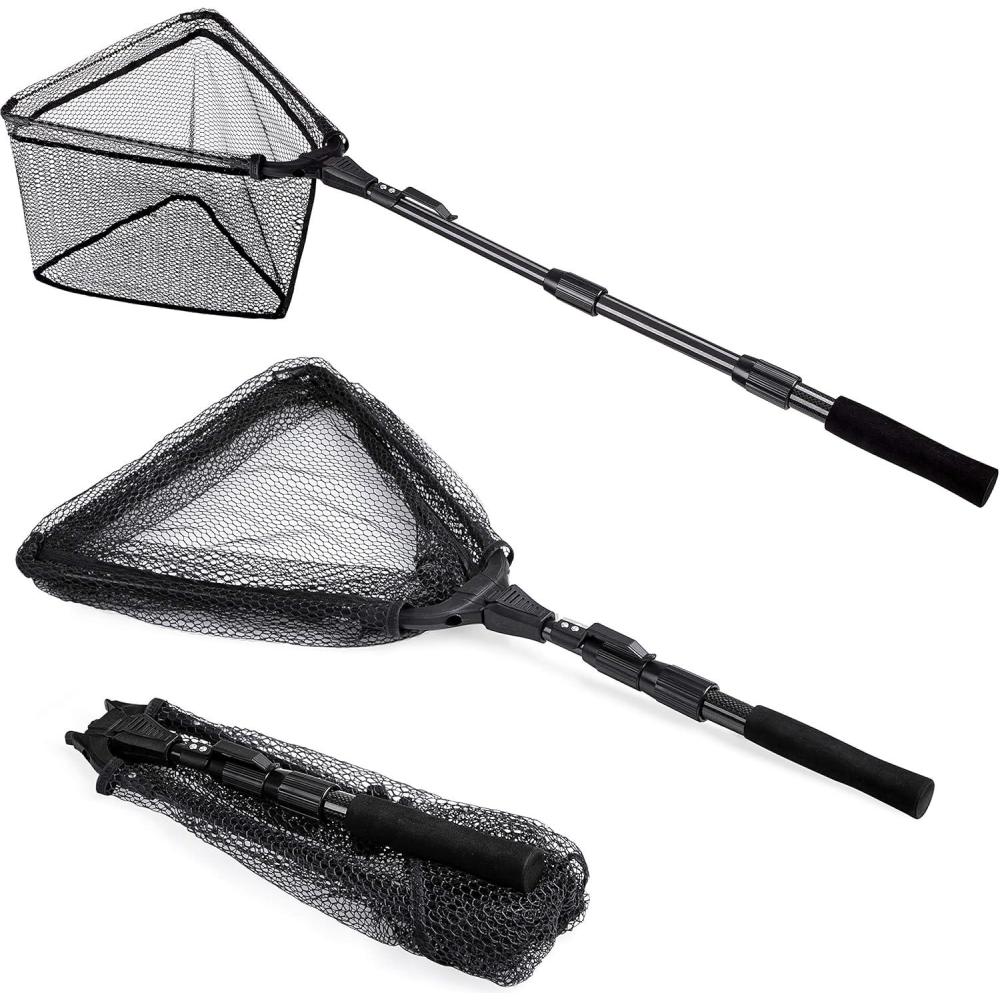 image:imagePLUSINNO Fishing Net Fish Floating Landing Net Kayak Nets with Fixed Foldable Telescopic Pole Handle Bass Trout Fishing Nets with Nylon Mesh for Pond Lake River Fishing Gear Gifts for Men Anglers16241cm Hoop Size Telescopic Pole