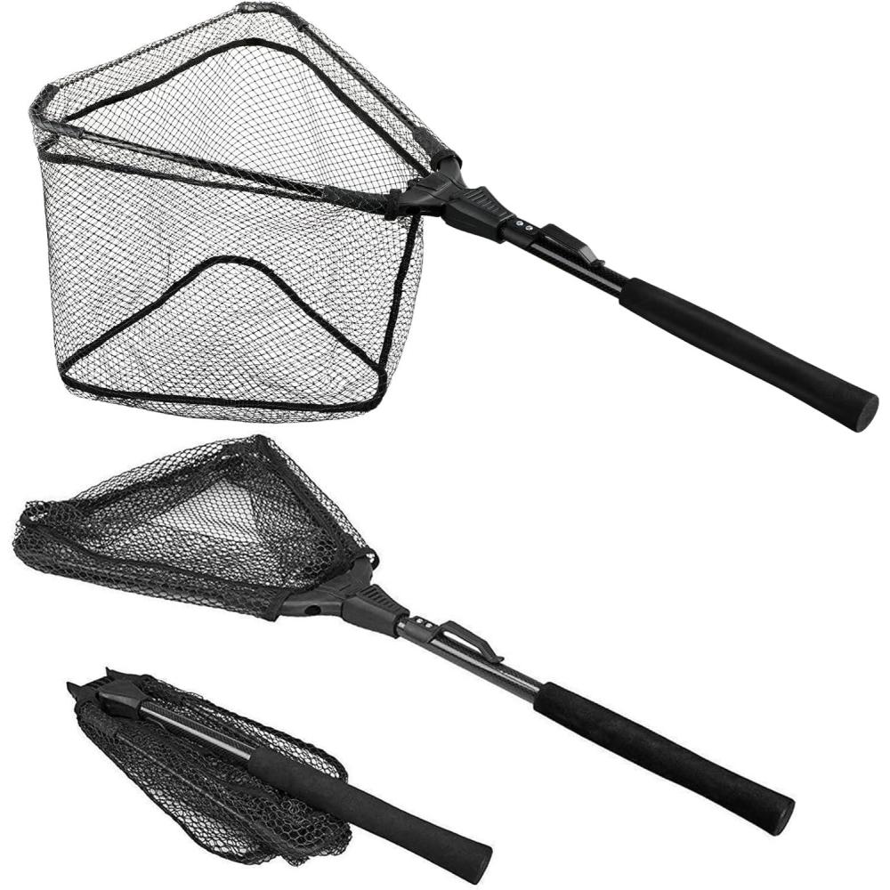 image:imagePLUSINNO Fishing Net Fish Floating Landing Net Kayak Nets with Fixed Foldable Telescopic Pole Handle Bass Trout Fishing Nets with Nylon Mesh for Pond Lake River Fishing Gear Gifts for Men Anglers11830cm Hoop Size 08M BlackNot Extendable