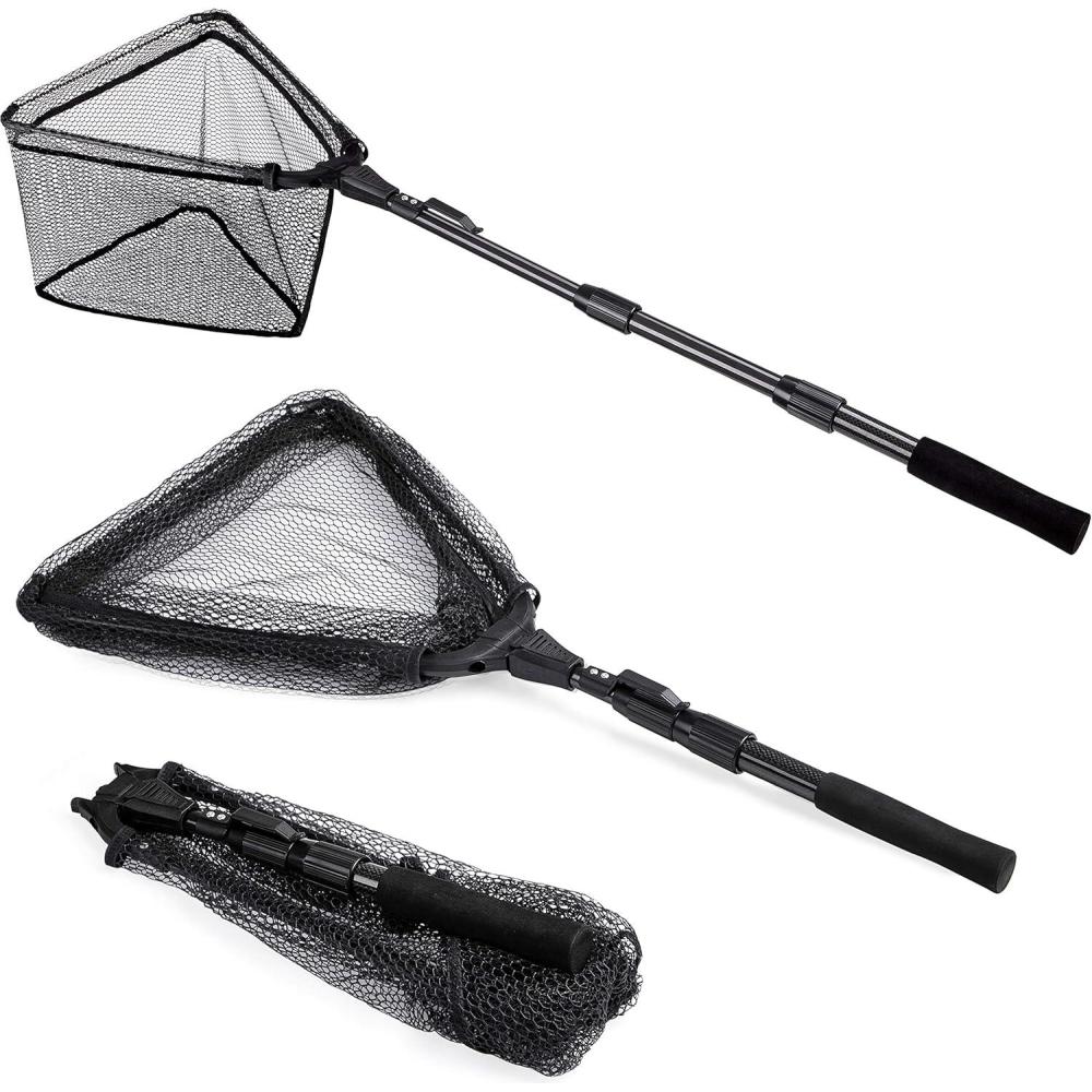 image:imagePLUSINNO Fishing Net Fish Floating Landing Net Kayak Nets with Fixed Foldable Telescopic Pole Handle Bass Trout Fishing Nets with Nylon Mesh for Pond Lake River Fishing Gear Gifts for Men Anglers19750cm Hoop Size 15M BlackExtendable