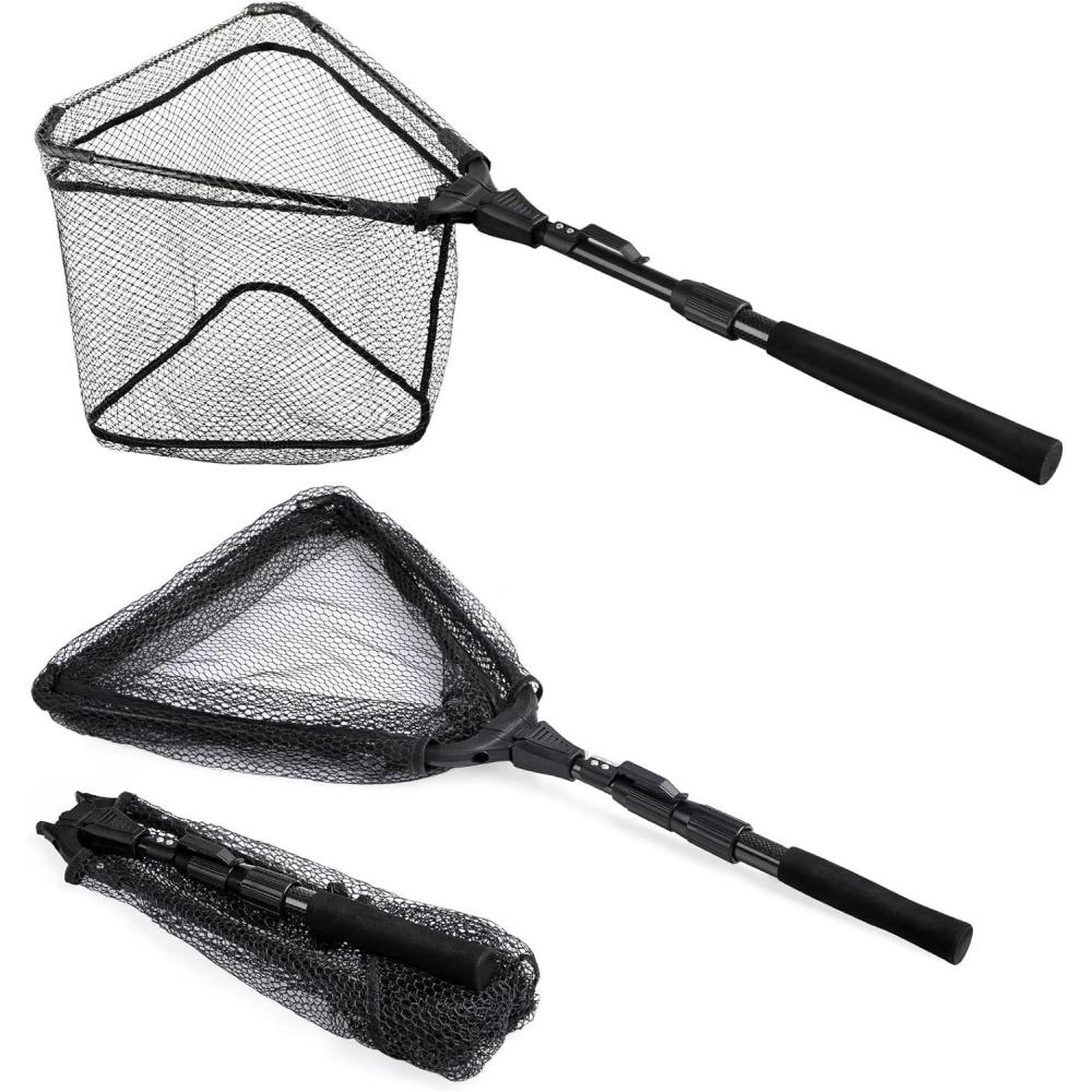 image:imagePLUSINNO Fishing Net Fish Floating Landing Net Kayak Nets with Fixed Foldable Telescopic Pole Handle Bass Trout Fishing Nets with Nylon Mesh for Pond Lake River Fishing Gear Gifts for Men Anglers1640cm Hoop Size Telescopic Pole