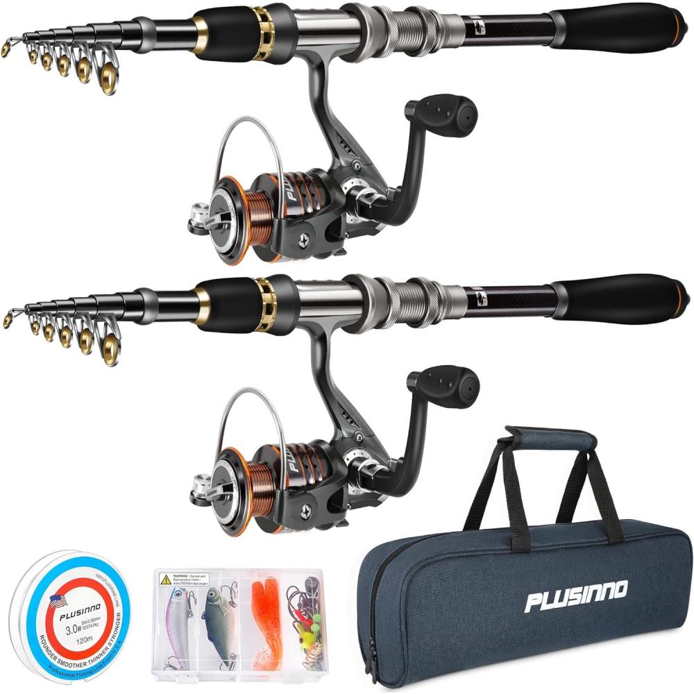 image:imagePLUSINNO Fishing Rod Telescopic Fishing Rod and Reel Combo Collapsible Travel Fishing Pole Rod Starter Kit Carbon Fiber Fishing Rods and 12 1 Bearings Stainless Steel Fishing Gifts for Men Adults2PACK Full Kit with Carrier Case