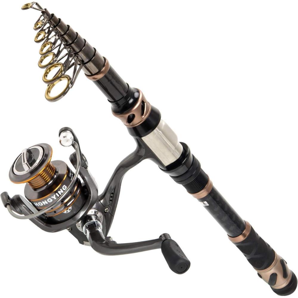 image:imagePLUSINNO Fishing Rod and Reel Combos Carbon Fiber Telescopic Fishing Pole Spinning Reel 12 1 Shielded Bearings Stainless Steel BBFishing rodreelNo LuresLine