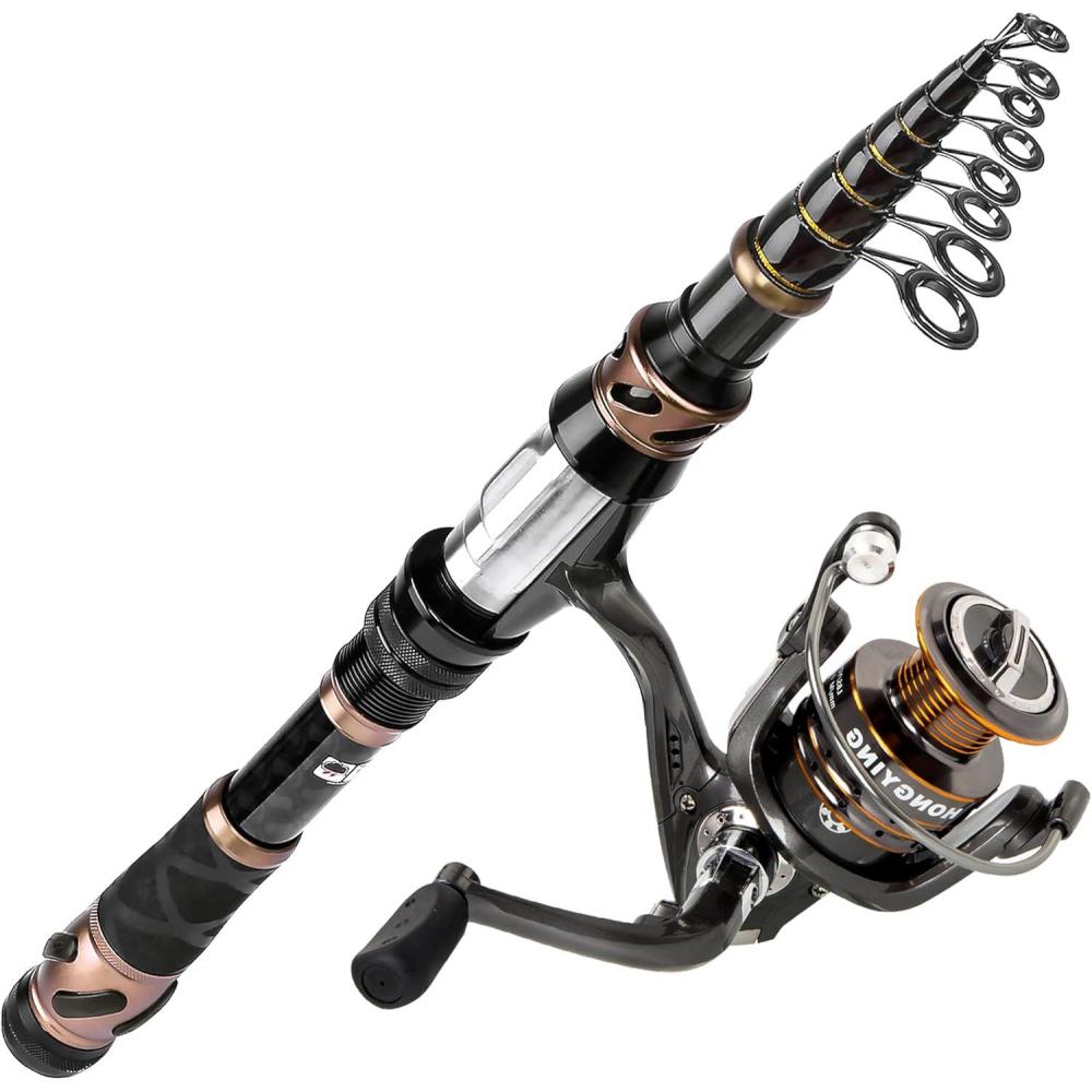 image:imagePLUSINNO Fishing Rod and Reel Combos Carbon Fiber Telescopic Fishing Pole Spinning Reel 12 1 Shielded Bearings Stainless Steel BBXFishing rodreelNo LuresLine