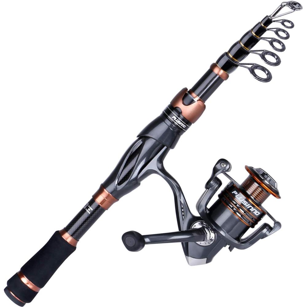 image:imagePLUSINNO Fishing Rod and Reel Combos Bronze Warrior Toray IM6 Carbon Matrix Telescopic Fishing Rod Pole 12 1 Shielded Bearings Stainless Steel BB Spinning Reel Travel Freshwater Fishing GearFishing rodreelNo LuresLine
