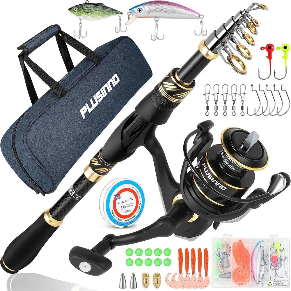 image:imagePLUSINNO Fishing Rod and Reel Combos Carbon Fiber Telescopic Fishing Pole with Spinning Reels Sea Saltwater Freshwater Kit Fishing Rod Kit