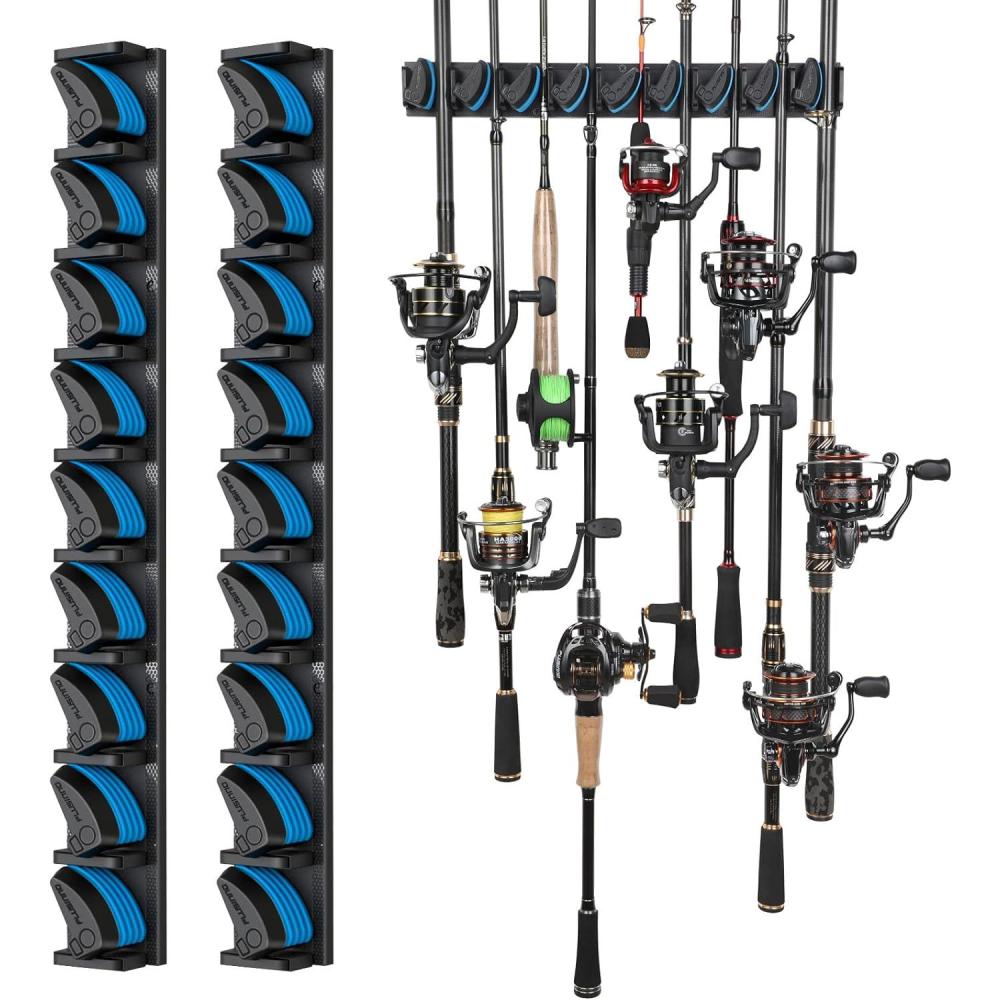 image:imagePLUSINNO Vertical Fishing Rod Holder Wall Mounted Fishing Rod Rack Fishing Pole Holder Holds Up to 9 Rods or Combos Fishing Rod Holders for Garage Fishing Gear and Gifts for MenBlue 2pack store 18 combos