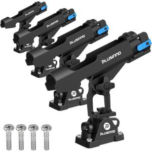 PLUSINNO 2 in 1 Fishing Rod Holders for Boat, Kayak Fishing Rod Holder, Fishing Pole Holders for Track Mount / Deck Mount, Fishing Gear with Fishing Rod Protective Strap, Fishing Accessories & Gifts(Rod Holder – 4 Pack(No Track))