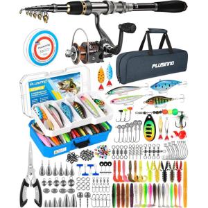 PLUSINNO Fishing Rod, Telescopic Fishing Rod and Reel Combo, Collapsible Travel Fishing Pole Rod Starter Kit, Carbon Fiber Fishing Rods and 12 +1 Bearings Stainless Steel, Fishing Gifts for Men Adults(Full Kit with Fishing Tackle Box)
