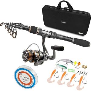 PLUSINNO Fishing Rod, Telescopic Fishing Rod and Reel Combo, Collapsible Travel Fishing Pole Rod Starter Kit, Carbon Fiber Fishing Rods and 12 +1 Bearings Stainless Steel, Fishing Gifts for Men Adults(Full Kit with Carrier Case)