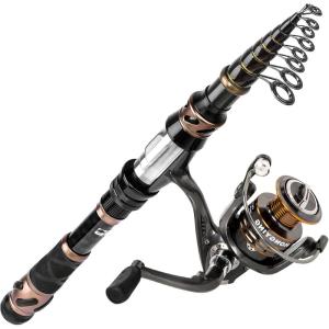 PLUSINNO Fishing Rod and Reel Combos – Carbon Fiber Telescopic Fishing Pole – Spinning Reel 12 +1 Shielded Bearings Stainless Steel BB(X-Fishing rod+reel(No Lures&Line))