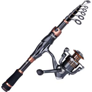 PLUSINNO Fishing Rod and Reel Combos, Bronze Warrior Toray IM6 Carbon Matrix Telescopic Fishing Rod Pole, 12 +1 Shielded Bearings Stainless Steel BB Spinning Reel, Travel Freshwater Fishing Gear(Fishing rod+reel(No Lures&Line))