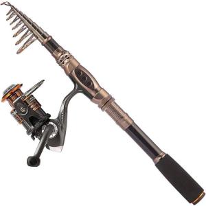 PLUSINNO Fishing Rod and Reel Combos Carbon Fiber Telescopic Fishing Pole with Reel Combo Sea Saltwater Freshwater Kit Fishing Rod Kit(Fishing rod+reel(No Lures&Line))