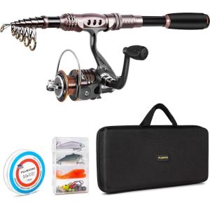 PLUSINNO Fishing Rod and Reel Combos Carbon Fiber Telescopic Fishing Pole with Reel Combo Sea Saltwater Freshwater Kit Fishing Rod Kit(Full Kit with Carrier Case)