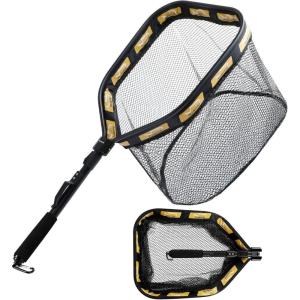 PLUSINNO Floating Fishing Net for Steelhead, Salmon, Fly, Kayak, Catfish, Bass, Trout Fishing, Rubber Coated Foldable Landing Net with Fixed or Telescoping Pole Handle, Fishing Gear and Gifts for Men(11.8″/30cm Hoop Size Orange (with Magnetic Release))