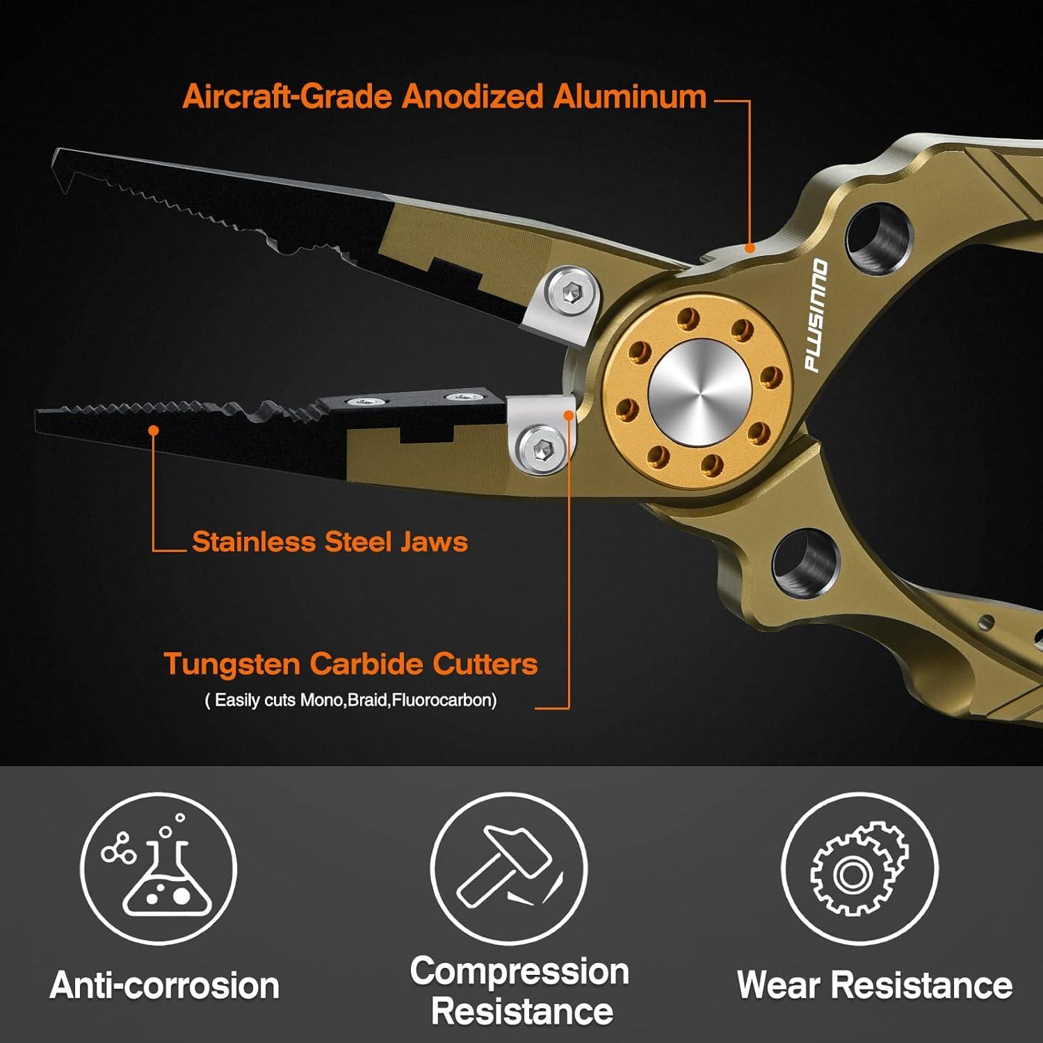 image:imagePLUSINNO 8 Inch Fishing Pliers 6061 Aluminum Alloy Saltwater and Freshwater MutiFunction Fishing Tools Mono Fluoro amp Braid Line Cutterswith Sheath and Lanyard