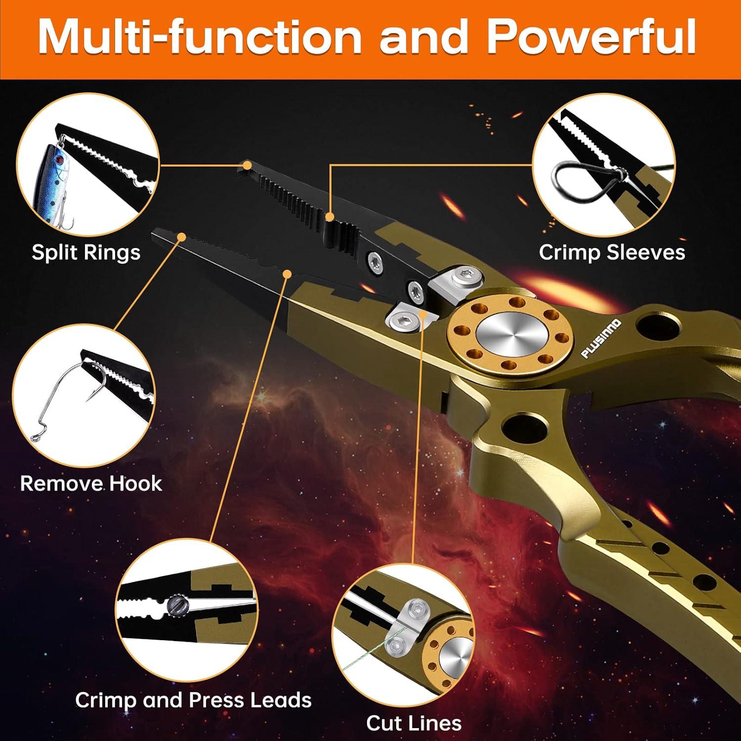 image:imagePLUSINNO 8 Inch Fishing Pliers 6061 Aluminum Alloy Saltwater and Freshwater MutiFunction Fishing Tools Mono Fluoro amp Braid Line Cutterswith Sheath and Lanyard