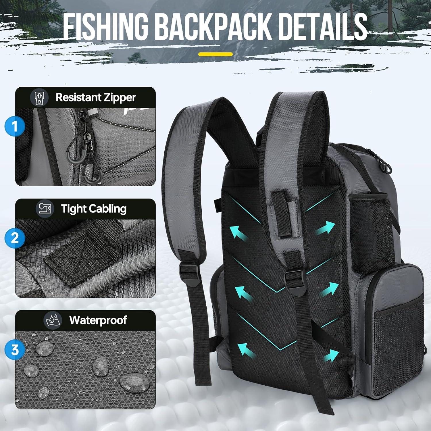 image:imagePLUSINNO Cooler Fishing Backpack with Rod Holders 45L Large Waterresistant Fishing Tackle bag Store Fishing Gear Fishing Gifts for Men Father Sport BagsGrey jacquard