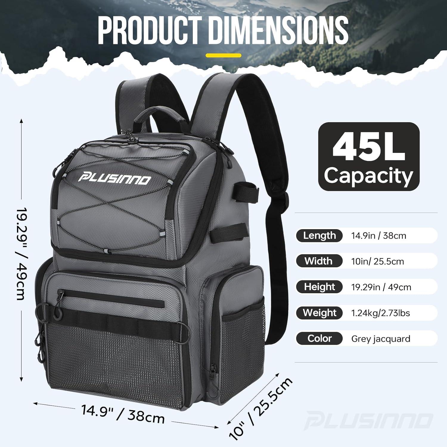 image:imagePLUSINNO Cooler Fishing Backpack with Rod Holders 45L Large Waterresistant Fishing Tackle bag Store Fishing Gear Fishing Gifts for Men Father Sport BagsGrey jacquard