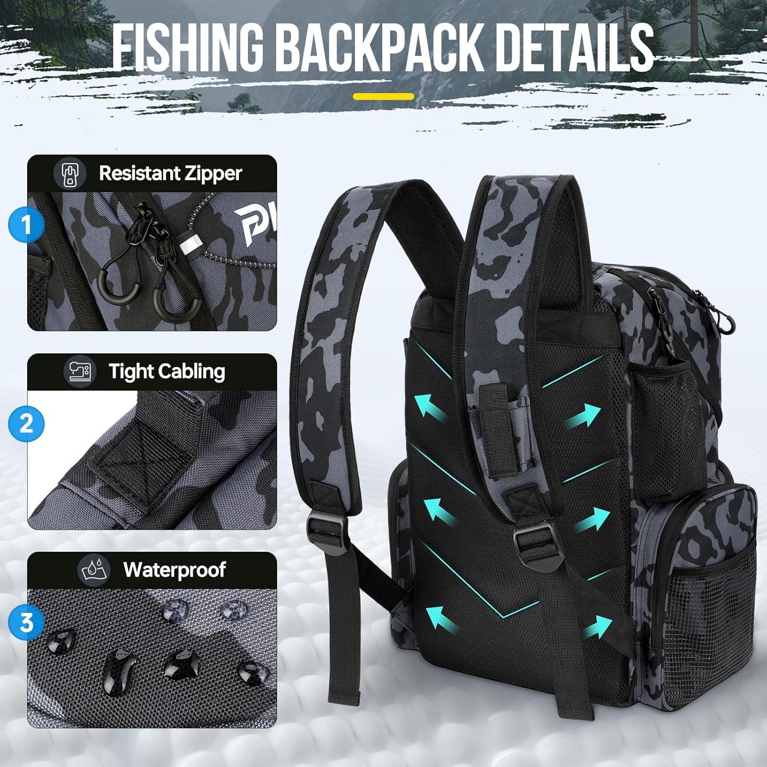 image:imagePLUSINNO Cooler Fishing Backpack with Rod Holders 45L Large Waterresistant Fishing Tackle bag Store Fishing Gear Fishing Gifts for Men Father Sport BagsBlack Camo