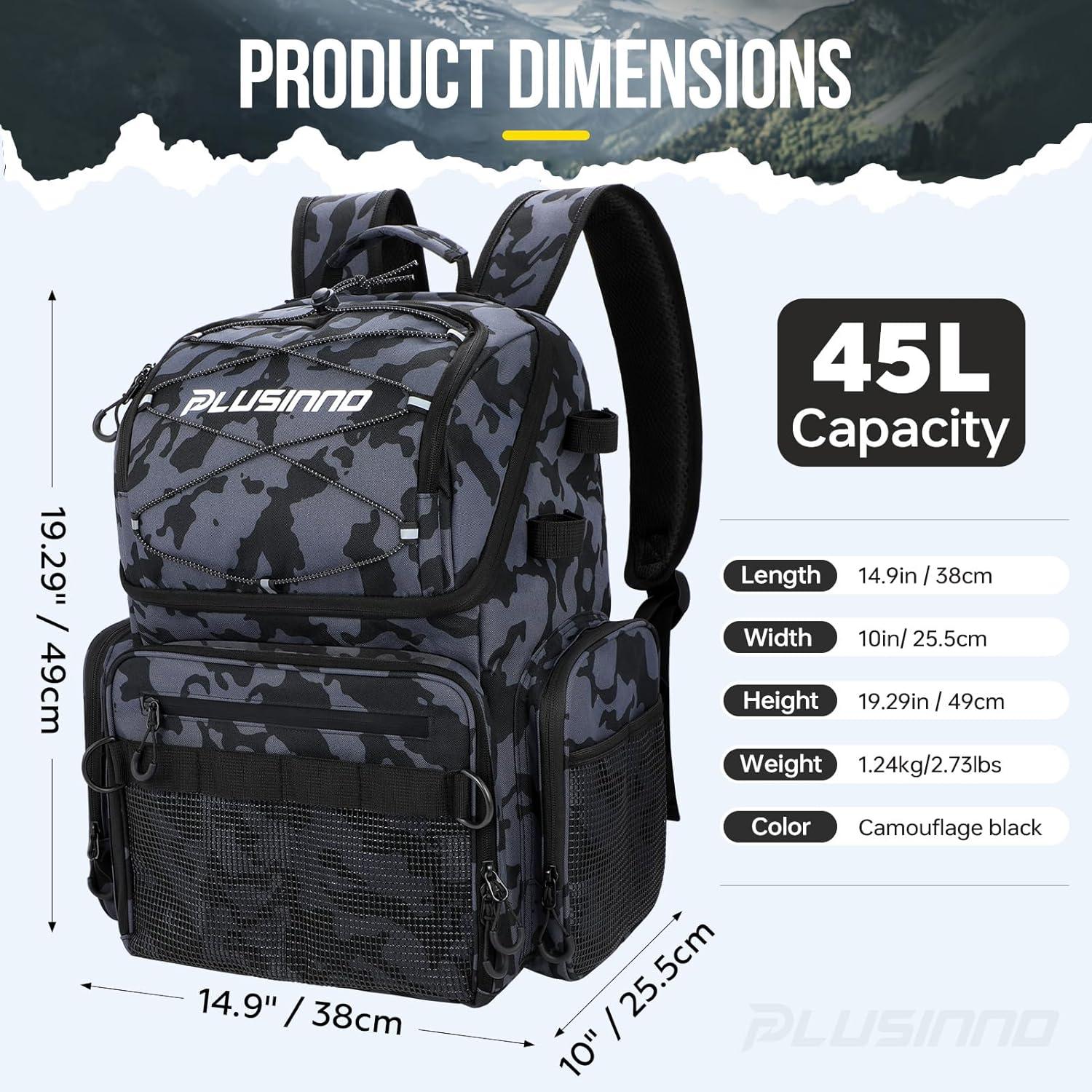 image:imagePLUSINNO Cooler Fishing Backpack with Rod Holders 45L Large Waterresistant Fishing Tackle bag Store Fishing Gear Fishing Gifts for Men Father Sport BagsBlack Camo