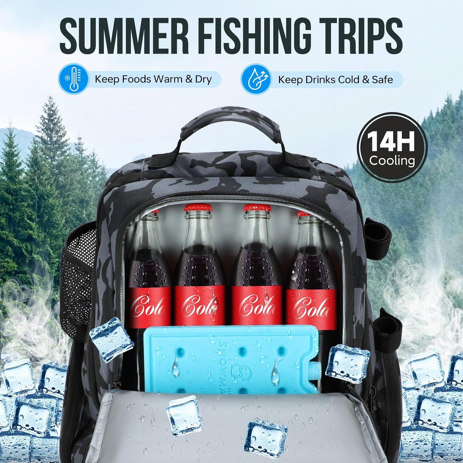 image:imagePLUSINNO Cooler Fishing Backpack with Rod Holders 45L Large Waterresistant Fishing Tackle bag Store Fishing Gear Fishing Gifts for Men Father Sport BagsBlack Camo